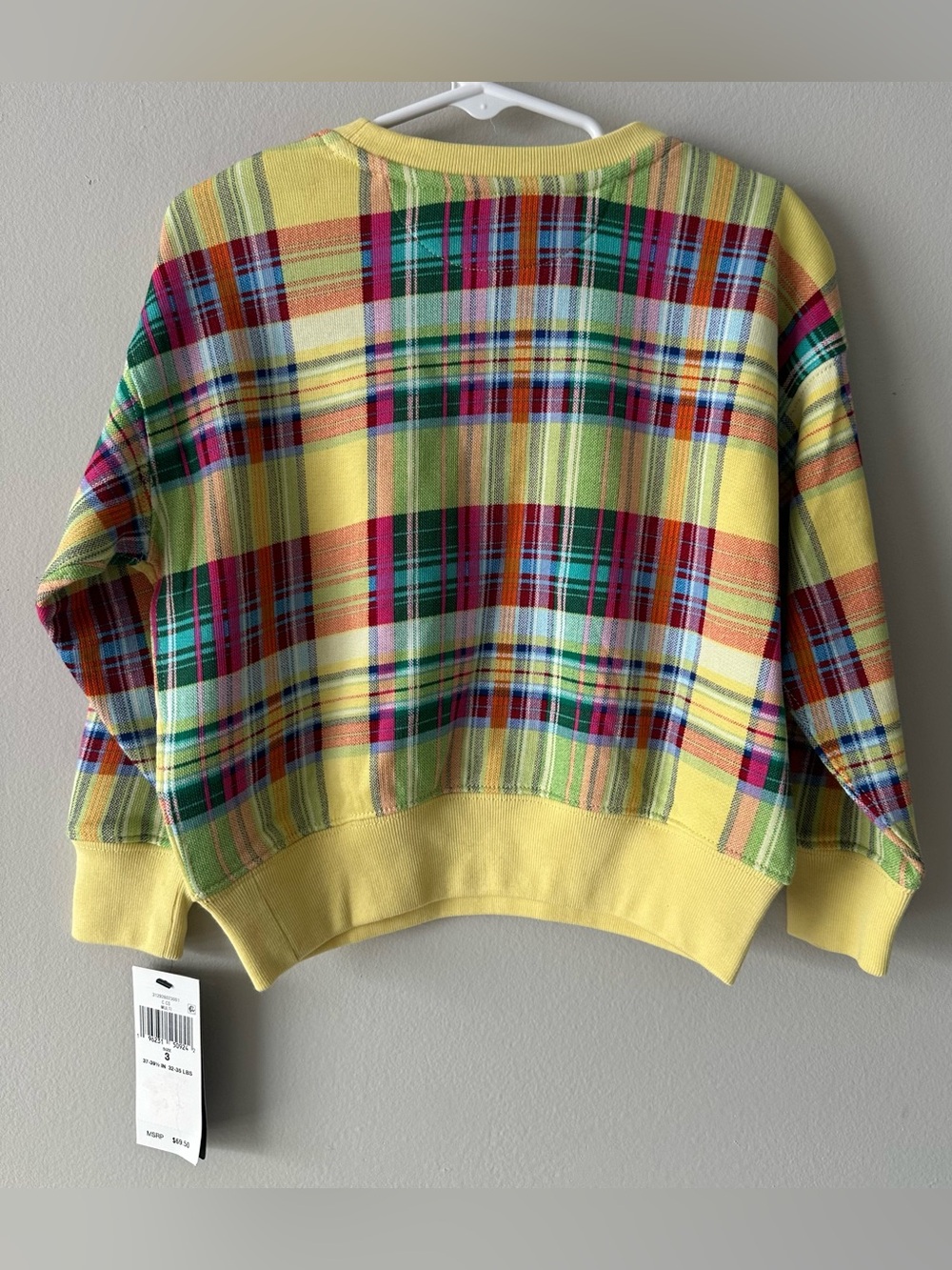 Polo Ralph Lauren Plaid French Terry Sweatshirt toddler girls size 3 NWT - Picture 2 of 6